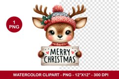 png watercolor clipart - christmas reindeer Product Image 1