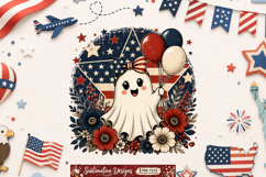 Patriotic Floral American Flag Design | Halloween Digital Product Image 1