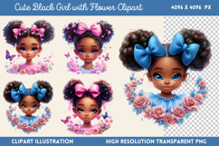 Cute Black Girl with Flower Clipart Bundle PNG Product Image 5