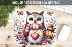 Watercolor Owl Mouse Pad Sublimation - Valentines PNG Product Image 1