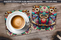 Owls Coaster Sublimation, Valentine Coaster PNG Desi Product Image 1