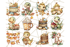 Fall Dinosaur PNG Clipart with Autumn Elements, Cute Dino Product Image 2
