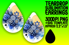 Gorgeous Teardrop Earrings Template PNG , Watercolor Patter Product Image 1