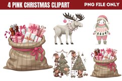 Cute Pink Christmas Watercolor Clipart PNG Product Image 1