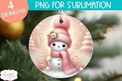 Pink Round christmas ornament PNG sublimation |Snowman PNG Product Image 2