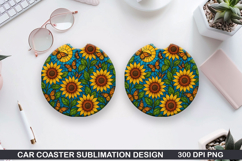 Flower Car Coaster Sublimation| Summer Coaster PNG Design Product Image 1