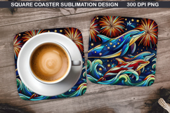 Dolphin Coaster Sublimation, 4th Of July Coaster PNG Design Product Image 1
