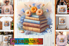 Sweet TSHIRT Art PNG, Book and flower Product Image 1