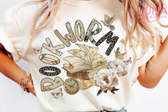 Boho Wildflower Bookworm Png, Bookish Png, Cottagecore Book Product Image 5