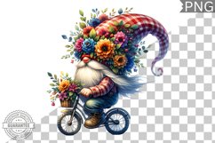 Floral Crown Gnome Rides A Bike Sublimation Clipart Design Product Image 1