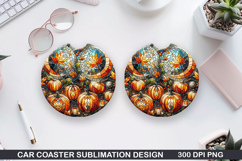 Pumpkin Car Coaster Sublimation| Halloween Coaster PNG Product Image 1