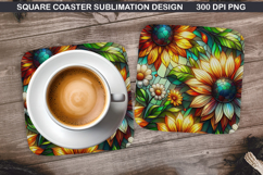 Flowers Coaster Sublimation, Spring Coaster PNG Design Product Image 1