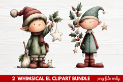 Whimsical Elf Clipart | Cute Christmas Elf PNG Illustration Product Image 1