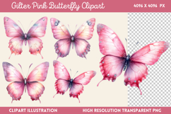 Gilter Pink Butterfly Clipart PNG Product Image 1