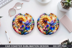 Flower Car coaster sublimation, Summer Coaster PNG Design Product Image 1