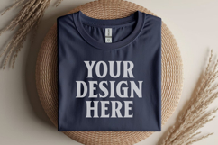 Gildan 64000 Navy Folded Tshirt Mockup Product Image 1