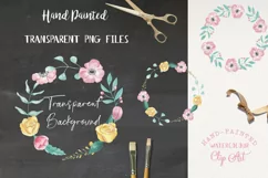 Pink Florals 6 Wreaths Watercolor Flowers Pretty Yellow Product Image 3