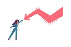 Woman try stopping falling arrow. Unpaid loan debt economic Product Image 1