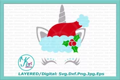 Christmas unicorn in Santa Hat eyelashes svg dxf png files Product Image 3