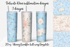 Delicate Roses sublimation design. Skinny tumbler wrap Product Image 1
