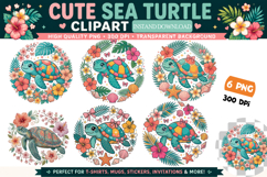 Cute Tropical Sea Turtle Clipart PNG Product Image 1