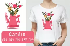 Garden Sublimation, Watering can PNG, Flowers bouquet Sublim Product Image 1