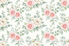 Watercolor seamless pattern with blush pink roses white peonies Product Image 1