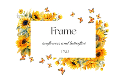 Watercolor frame sunflowers and butterflies PNG Product Image 1