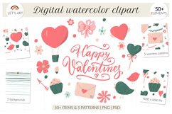 Valentines clipart collection and patterns. Digital watercol Product Image 1