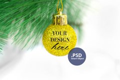 Gold Glitter Ornament Mockup, Glitter Bauble Mockup PSD Product Image 1