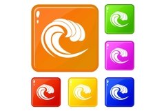 Wave of sea tide icons set vector color Product Image 1