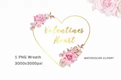 Watercolor Heart Valentine Wreath Boho Clipart Product Image 1