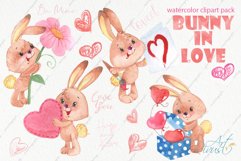 Watercolor bunny and hearts watercolor clipart pack Product Image 1