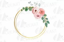 Pink floral watercolor wedding invitation golden frames png. Product Image 11