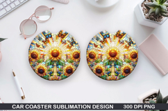 Flower Car Coaster Sublimation| Summer Coaster PNG Design Product Image 1