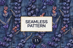 Embroidered Denim Digital Paper| Floral Denim Pattern Product Image 3