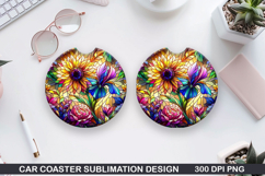 Flower Car coaster sublimation, Summer Coaster PNG Design Product Image 1