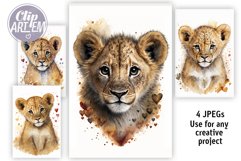 Realistic Watercolor Baby Lion 4 JPEG images Wall Art Bundle Product Image 2