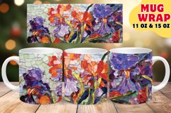 Mosaic Floral Stained Glass Sublimation 11oz 15oz Mug Wrap Product Image 1