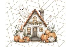 Watercolor Halloween Cottage Clipart, Ghosts &amp; Pumpkins Png Product Image 3