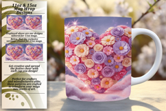 Chic 11oz Mug Wrap Png Template , Flowers Heart Product Image 1