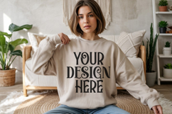Sand Gildan 18000 Sweatshirt Model Mockups, Product Image 1