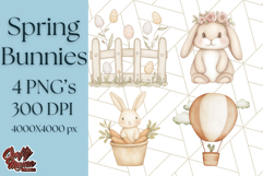 Spring Bunnies PNG Watercolor Bunny Clipart, Pastel Easter Product Image 1