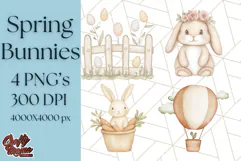 Spring Bunnies PNG Watercolor Bunny Clipart, Pastel Easter Product Image 1