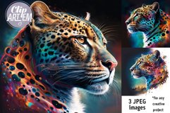 Jaguar 3 Modern Painting Colorful JPEG Images Neon Sky Set Product Image 1