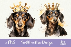 2 Dachshund in Crown Watercolor Clipart PNG Product Image 1