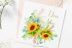Watercolor Bouquet of Sunflowers Summer.Watercolor Clipart. Product Image 3