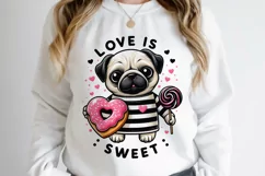 Love is sweet, cute pug Sublimation PNG. Valentine's day. Product Image 2