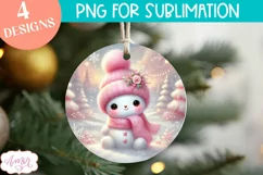 Pink Round christmas ornament PNG sublimation |Snowman PNG Product Image 3