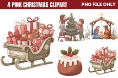 Cute Pink Christmas Watercolor Clipart Bundle PNG Product Image 1